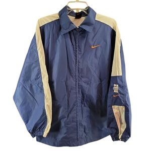 Nike jacket vintage youth XL (18-20) nylon blue w white shoulder sleeve stripe